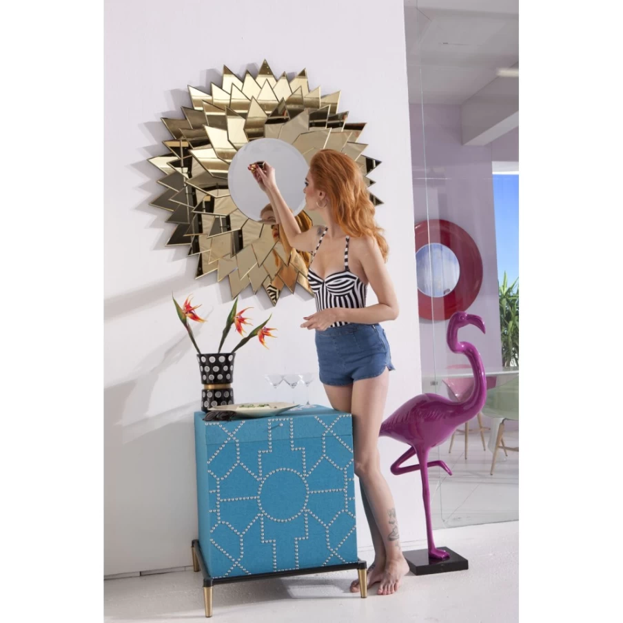 KARE Design Modern Round Mirror with Sunflower Motif, 120cm Wall Decor for Stylish Interiors