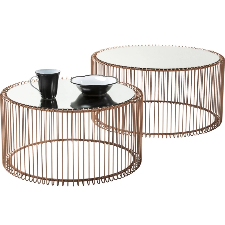 KARE Design Modern Copper Wire Coffee Table Set of 2 - Industrial Chic Living Room Furniture