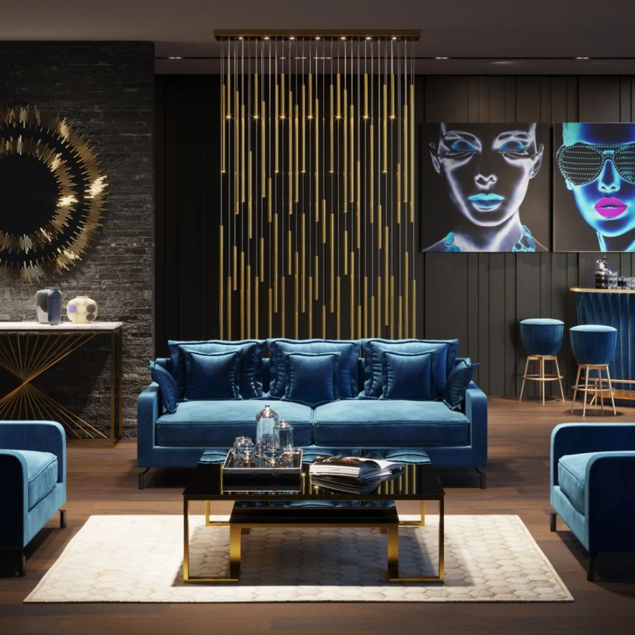 KARE Design Modern Brass LED Pendant Light - Vegas Deluxe Hanging Lamp for Living Room