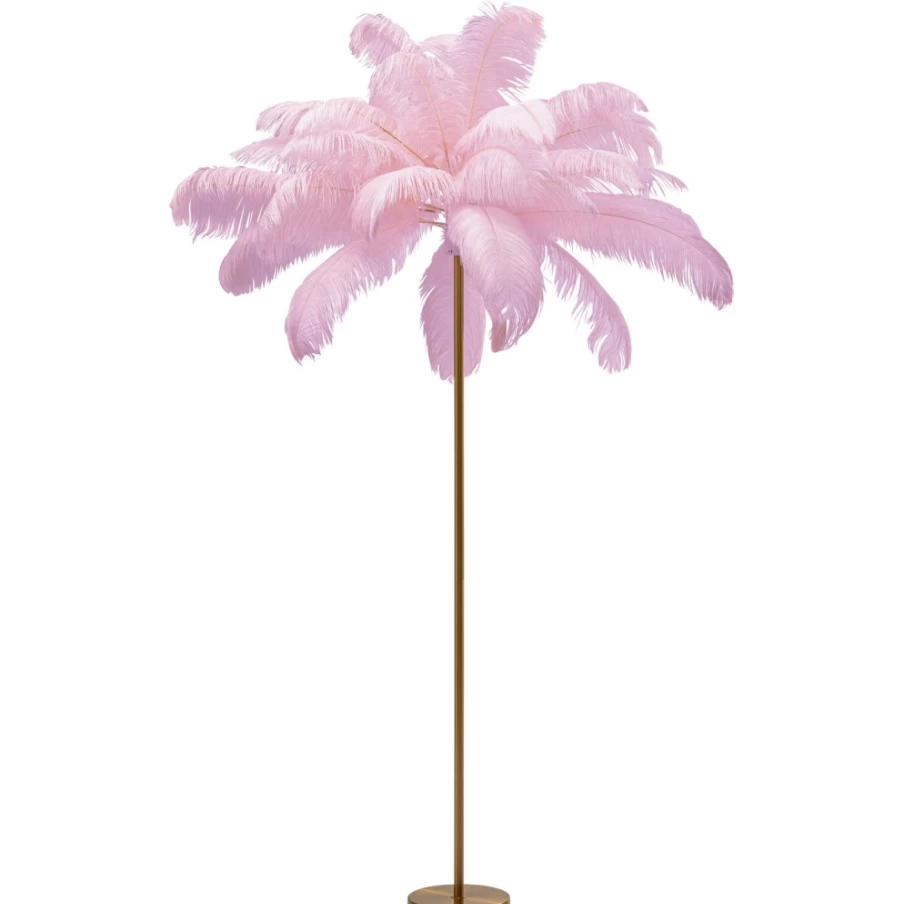 KARE Design Modern Feather Floor Lamp - 165cm Tall Pink Palm Leaf Standing Light for Living Room