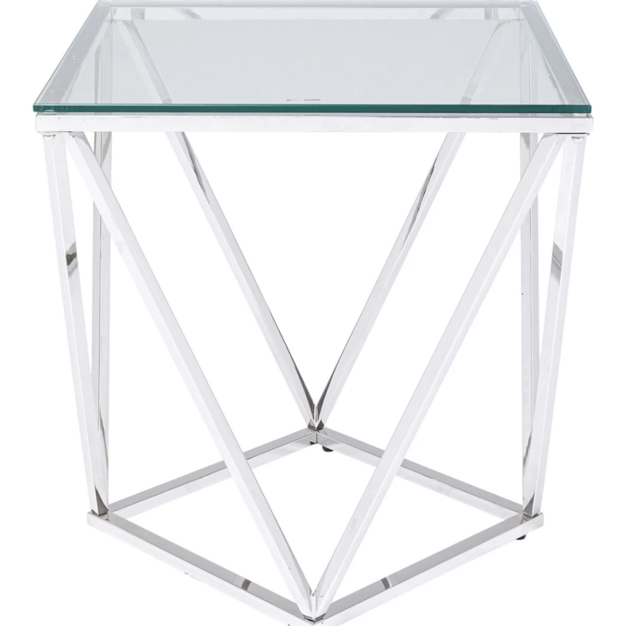 KARE Design Modern Cristallo Silver Side Table - 50x50cm Glass Top End Table for Living Room