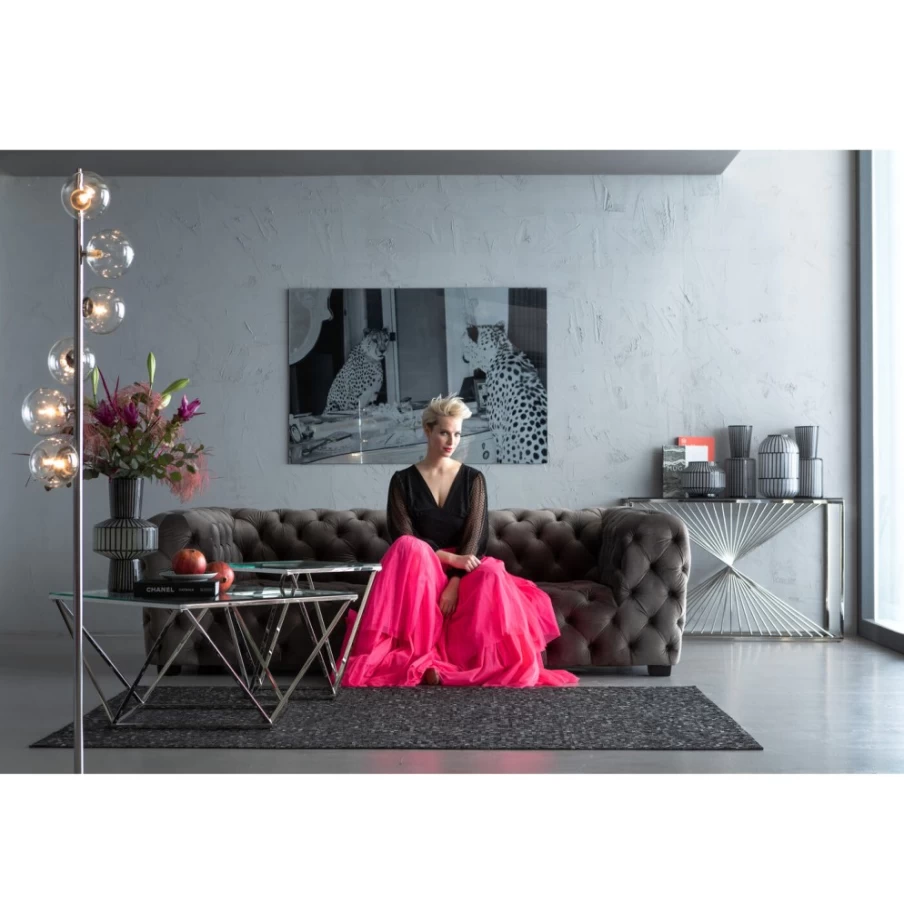 KARE Design Modern Cristallo Silver Side Table - 50x50cm Glass Top End Table for Living Room