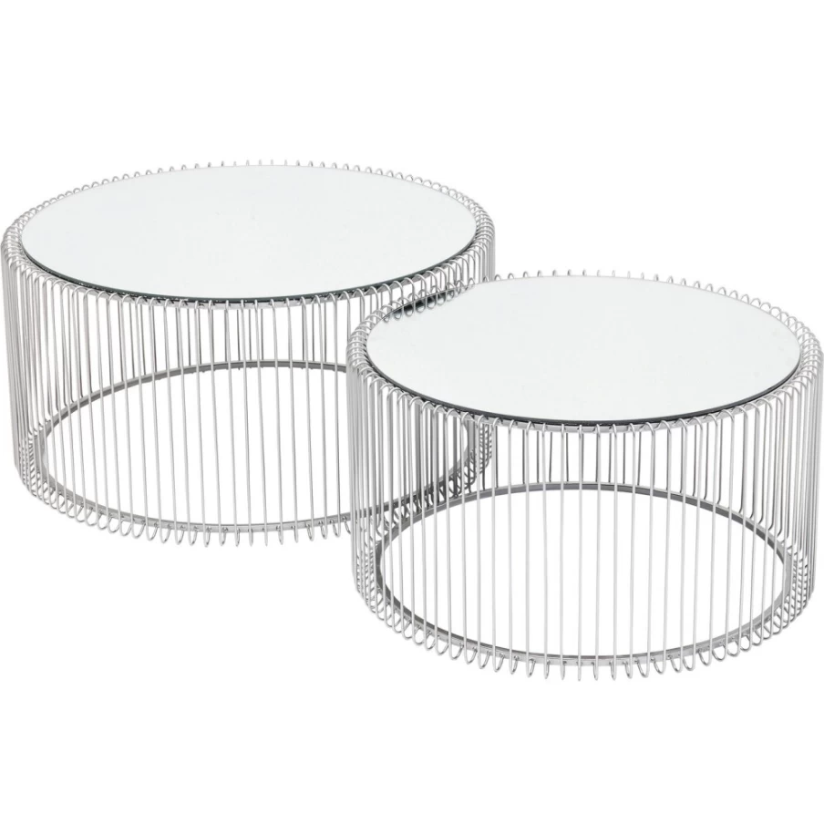 KARE Design Modern Silver Wire Coffee Table Set of 2 - Stylish Industrial Living Room Furniture