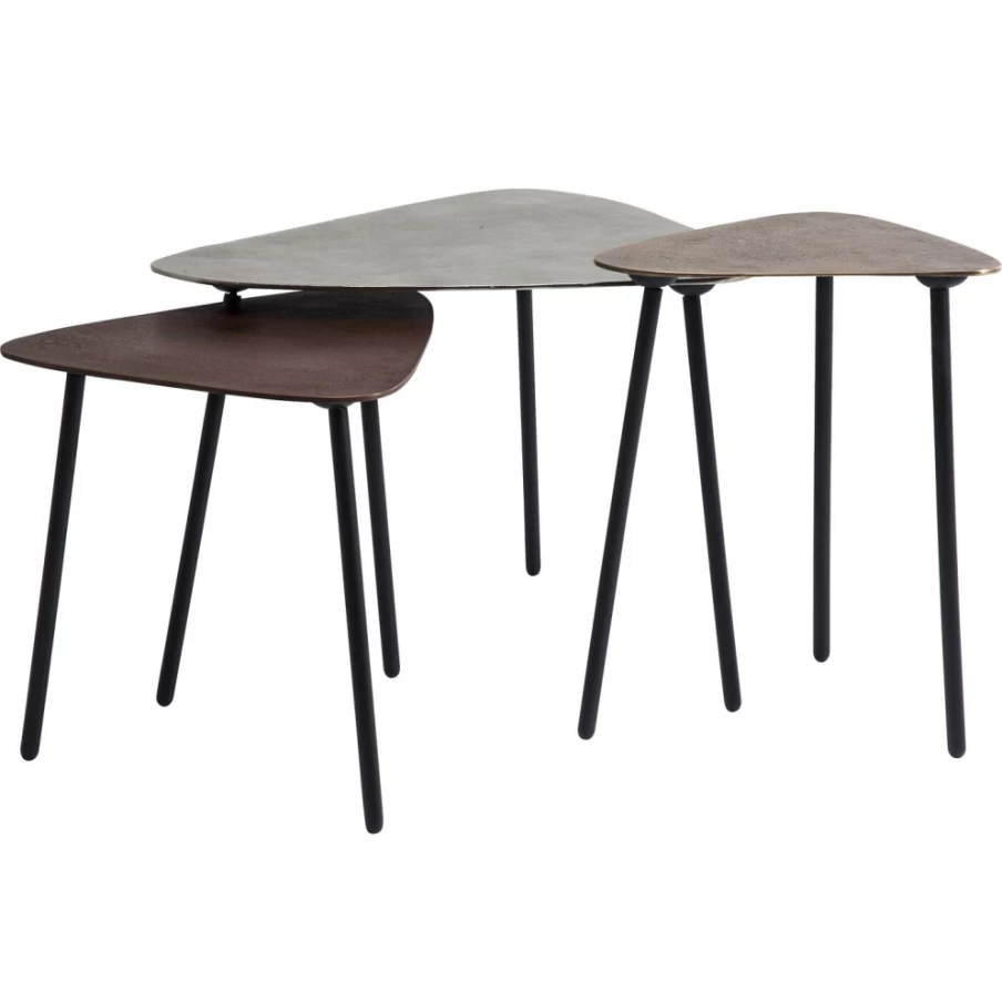 KARE Design Vintage Industrial Coffee Table Set - 3 Piece Loft Style Triangle Side Tables for Living Room