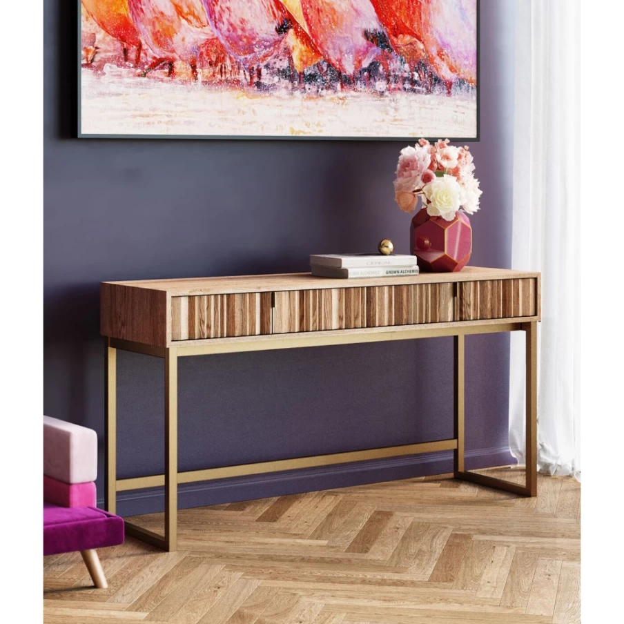 KARE Design Modern Console Table with Concertina Detail, Natural Finish, 136cm x 40cm