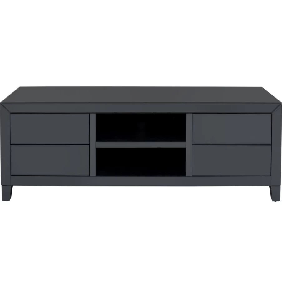 KARE Design Modern Grey Lowboard TV Stand with Push-to-Open Doors 140cm x 50cm Luxury Living Room Storage Cabinet