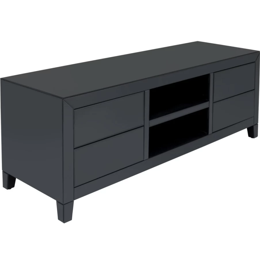 KARE Design Modern Grey Lowboard TV Stand with Push-to-Open Doors 140cm x 50cm Luxury Living Room Storage Cabinet