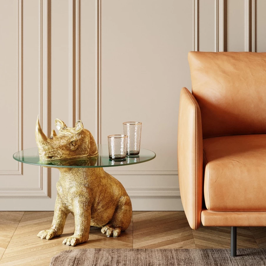 KARE Design Modern Rhino Side Table - 65x49cm Unique Animal Shape Accent Table for Living Room