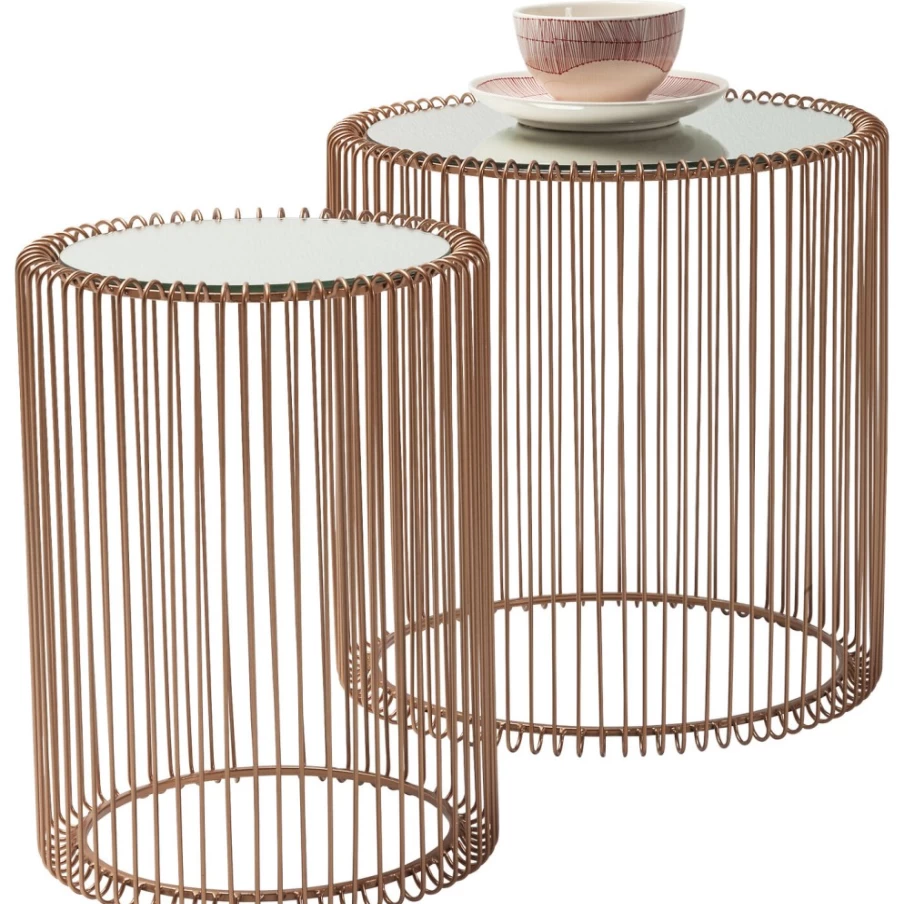 KARE Design Modern Copper Wire Side Table Set of 2 - 44cm Industrial Chic End Tables