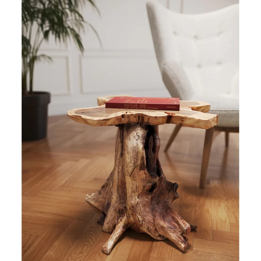 KARE Design Modern Side Table with Tree Motif - Natural Wood Big Accent Table