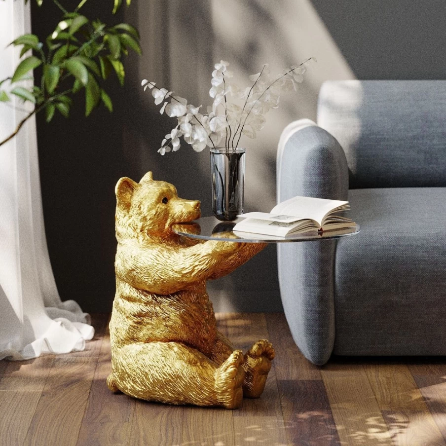 KARE Design Modern Gold Bear Side Table - Animal-Themed Accent Table, 40cm Unique Decor