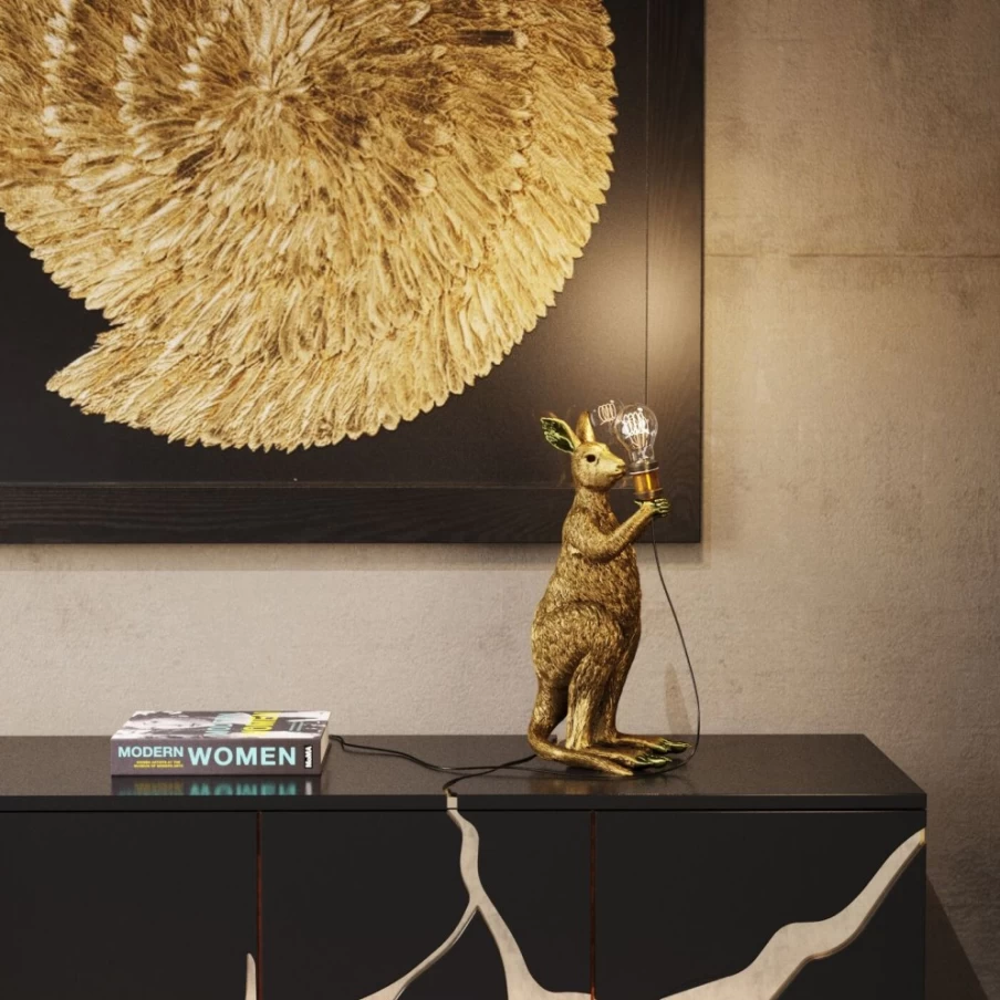 KARE Design Modern Gold Kangaroo Table Lamp - 46cm Height Animal-Themed Decorative Lighting