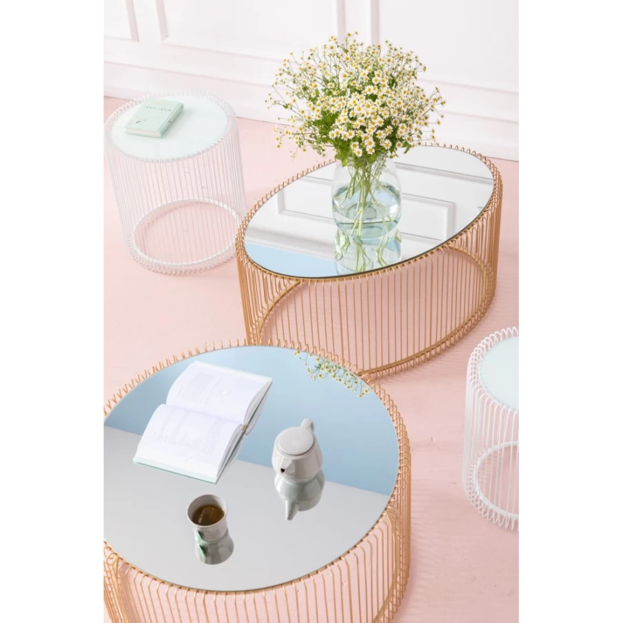 KARE Design Uno Brass Coffee Table - 60x90cm Modern Wire Mesh Side Table