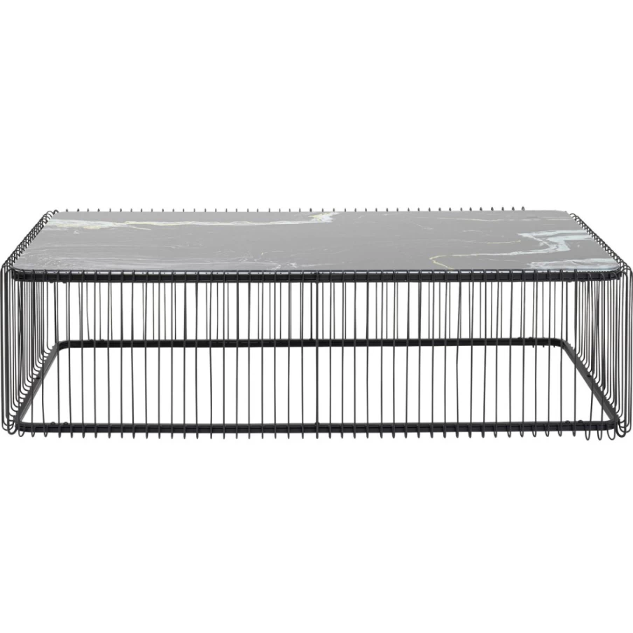 KARE Design Modern Coffee Table with Wire Base, Tempered Glass Top, and Black Marble Accent - 145cm x 70cm Contemporary Living Room Furniture