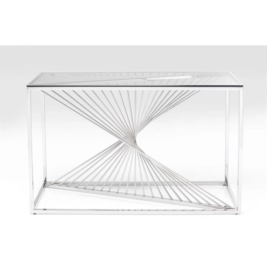 KARE Design Modern Console Table with Laser-Cut Silver Clear Glass Top 120cm x 40cm