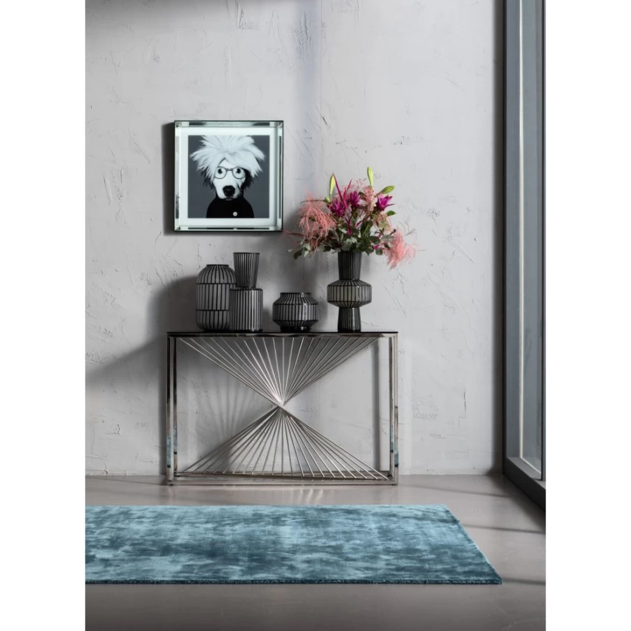 KARE Design Modern Console Table with Laser-Cut Silver Clear Glass Top 120cm x 40cm