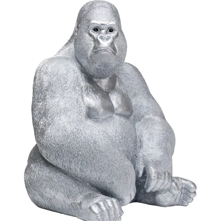 "KARE Design Silver Matt Gorilla Monkey Deco Figure - XL Side Table Statue"