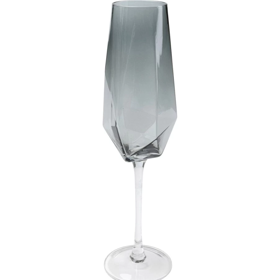 KARE Design Modern Champagne Glasses with Diamond Cut and Smoke Effect - Elegant Crystal Barware for Celebrations