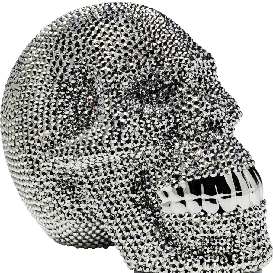 KARE Design Skull Money Box - Crystal Silver Piggy Bank for Home Decor