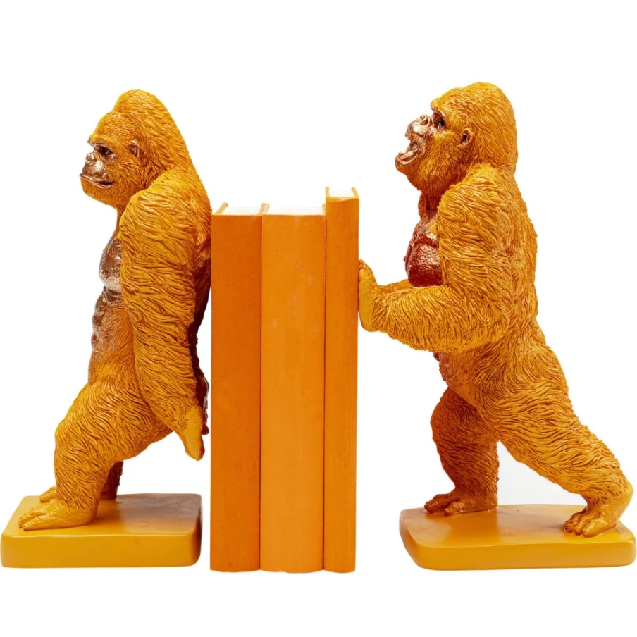 KARE Design Orange Gorilla Bookends - Set of 2 Decorative Book Holders