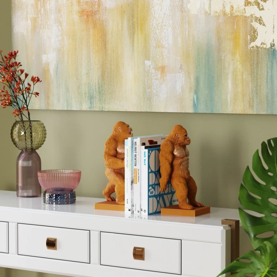 KARE Design Orange Gorilla Bookends - Set of 2 Decorative Book Holders