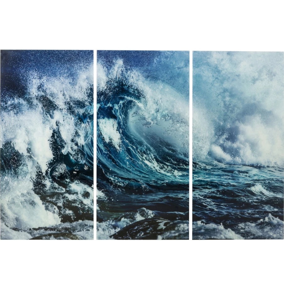 KARE Design Modern Wave Picture Glass Triptych - Set of 3 Art Panels for Wall Decor