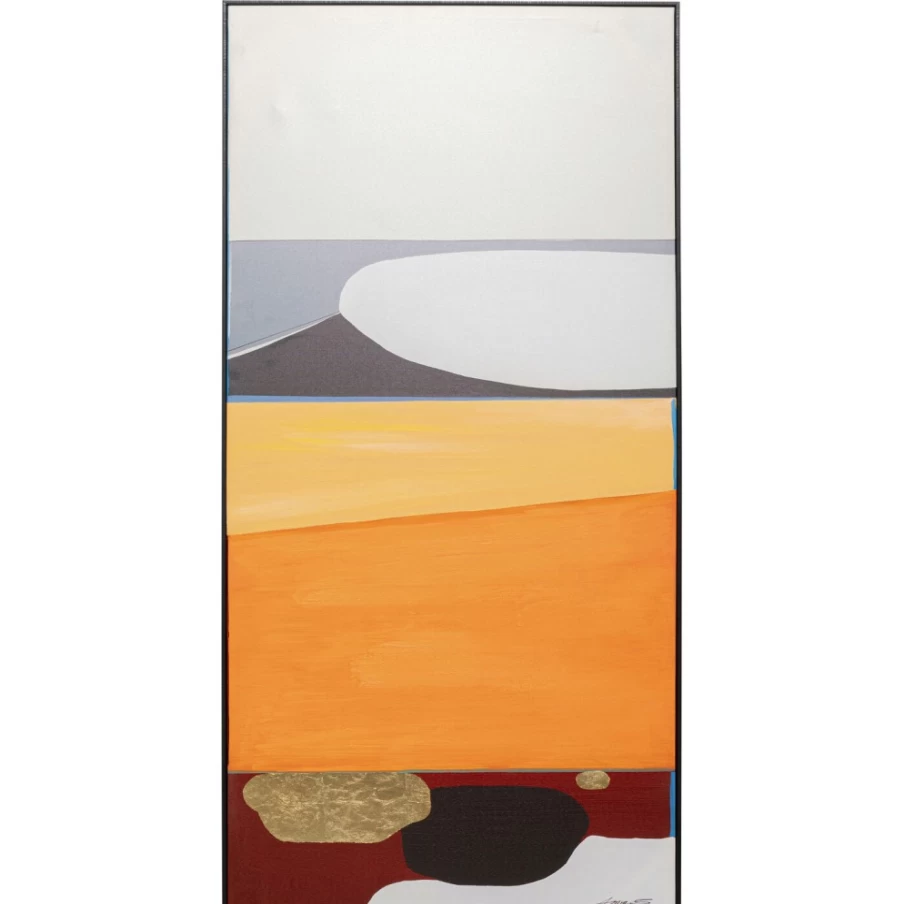 "KARE Design Modern Abstract Framed Art Print - Orange Geometric Shapes, 73x143cm Wall Decor"