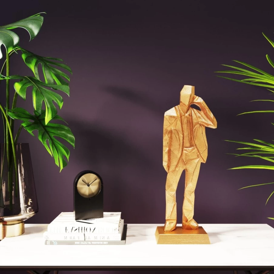 "KARE Design Modern Gold Standing Man Decor Figurine - 62cm Tall Sculpture for Home & Office"