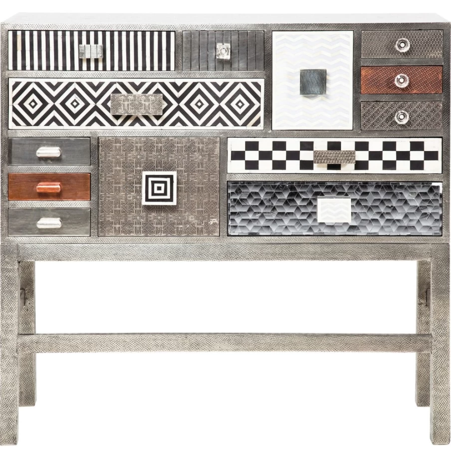 "KARE Design Modern High Dresser - 13-Drawer Storage Cabinet in Chalet Silver Finish"