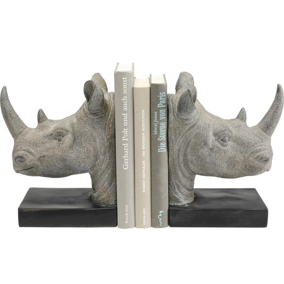KARE Design Rhino Bookends - Heavy Duty Animal Shaped Bookend Set for Shelves (2-Piece)