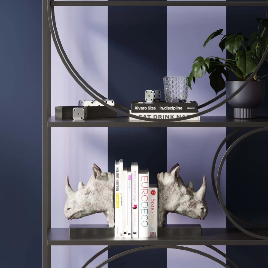 KARE Design Rhino Bookends - Heavy Duty Animal Shaped Bookend Set for Shelves (2-Piece)