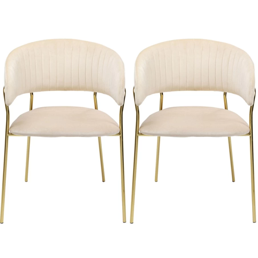 KARE Design Belle Velvet Cream Armchair Set of 2 - Luxurious Upholstered Living Room Chairs with Armrests
