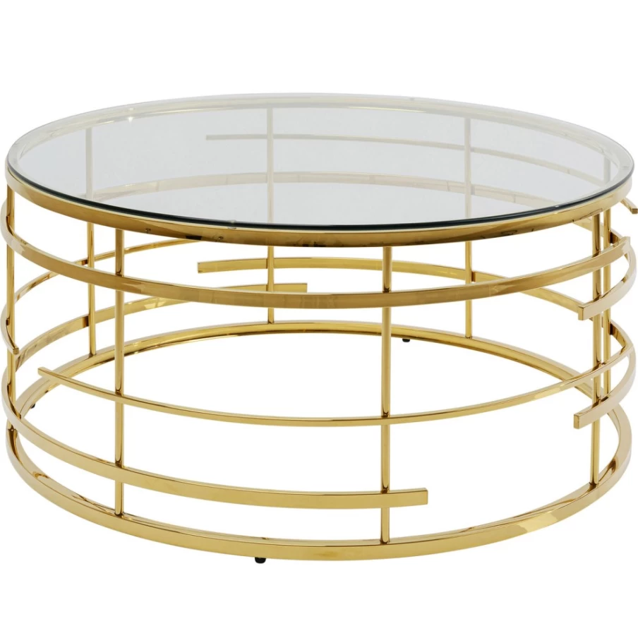 KARE Design Modern Jupiter Gold Coffee Table - 100cm Round Luxury Glass Top Living Room Center Table