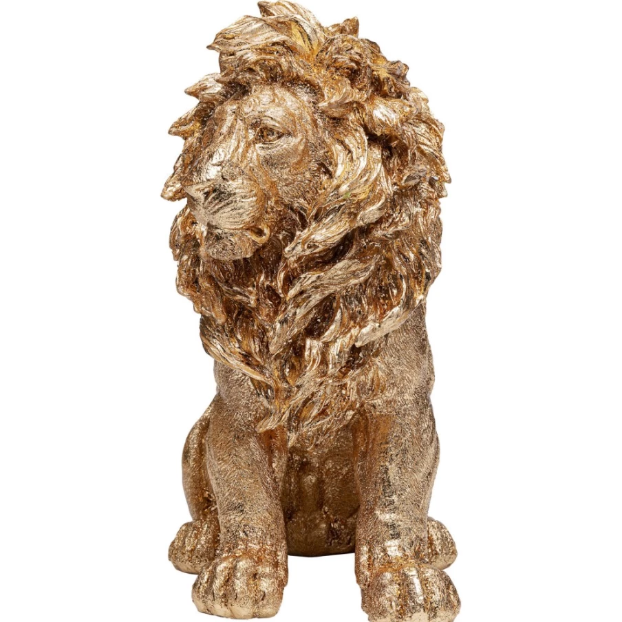 KARE Design Modern Gold Lion Statue - 42cm Decorative Sitting Lion Figurine for Home Decor
