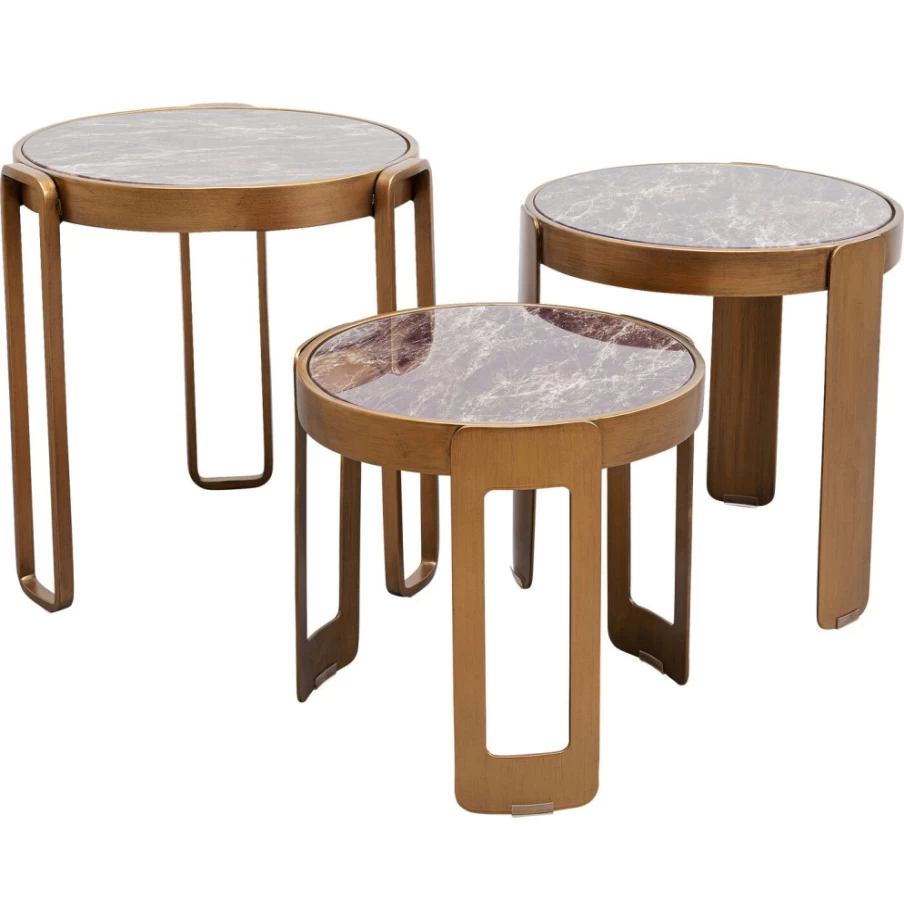 KARE Design Brass Coffee Table Set of 3 - Perelli Style Modern Living Room Furniture