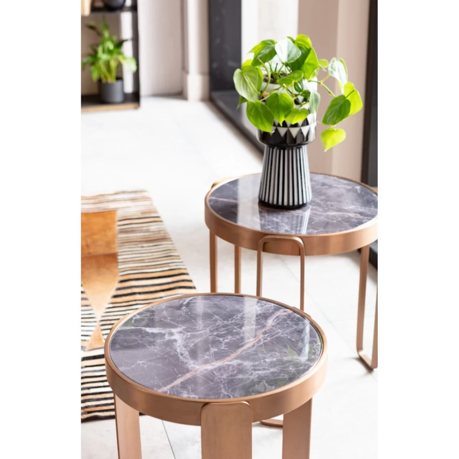KARE Design Brass Coffee Table Set of 3 - Perelli Style Modern Living Room Furniture