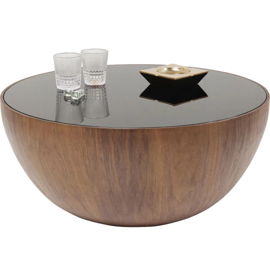 KARE Design Modern Walnut Coffee Table with Tear Drop Shape, 80cm Oval Dining Table