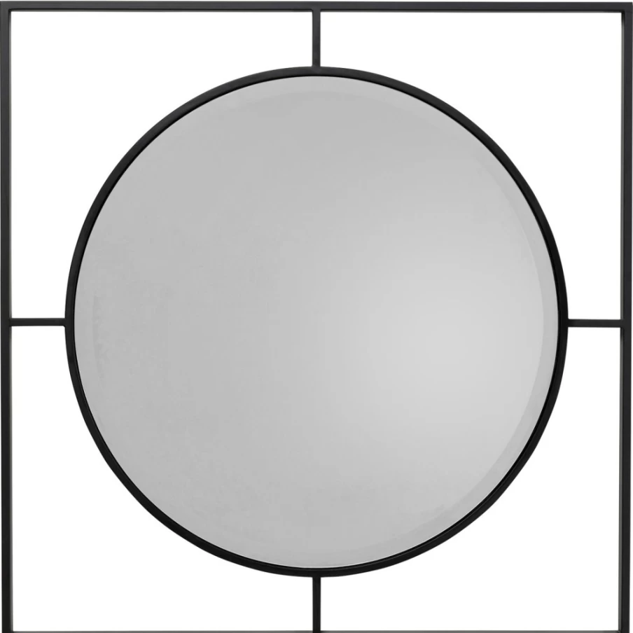 KARE Design Stanford Modern Wall Mirror with Matt Black Frame - 90cm Round Decorative Mirror for Home Decor