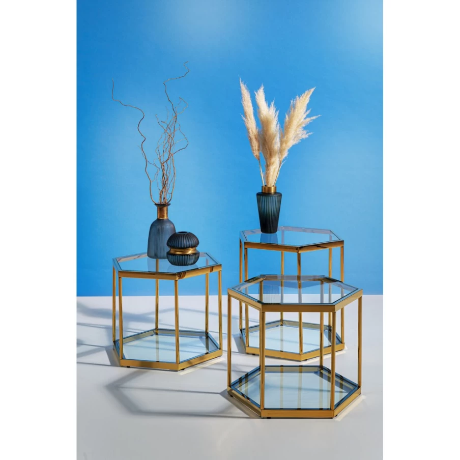 KARE Design Modern Side Table with Gold Comb Pattern - 55cm Stylish Accent Table for Living Room