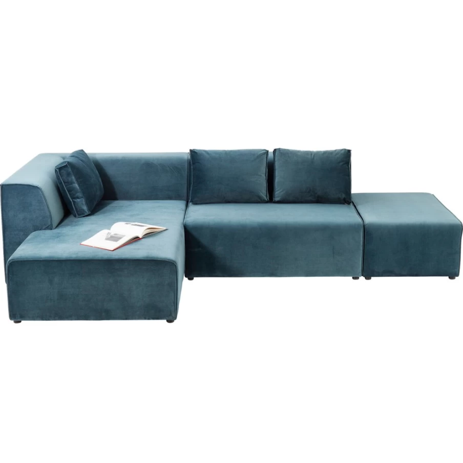 KARE Design Modern Left-Facing Corner Sofa in Luxurious Ocean Blue Velvet