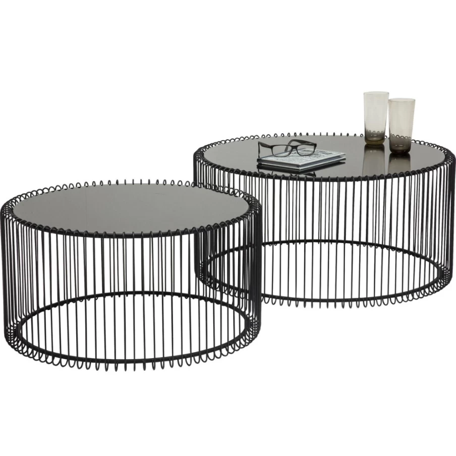 KARE Design Modern Black Wire Coffee Table Set of 2 - Industrial Style Living Room Furniture