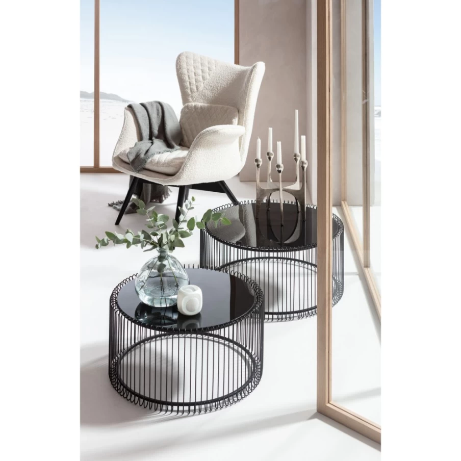 KARE Design Modern Black Wire Coffee Table Set of 2 - Industrial Style Living Room Furniture