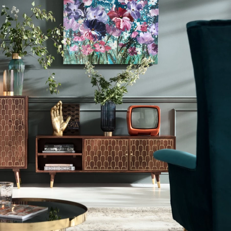 KARE Design Modern Lowboard Muskat - Stylish TV Stand & Living Room Storage Cabinet