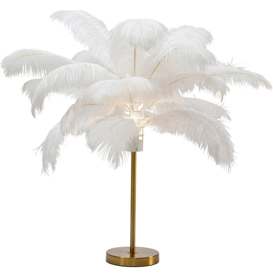 "KARE Design Modern White Feather Table Lamp - 60cm Palm Leaf Style for Home Decor"