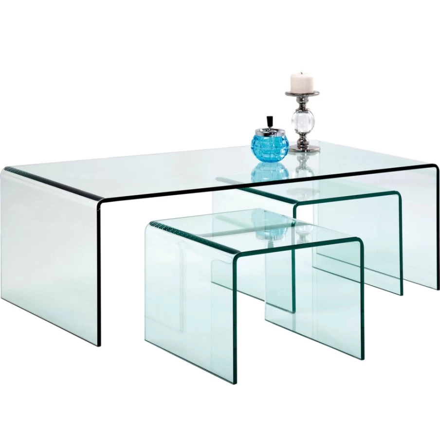 KARE Design Modern Clear Glass Coffee Table Set - 3-Piece Club Style Living Room Furniture
