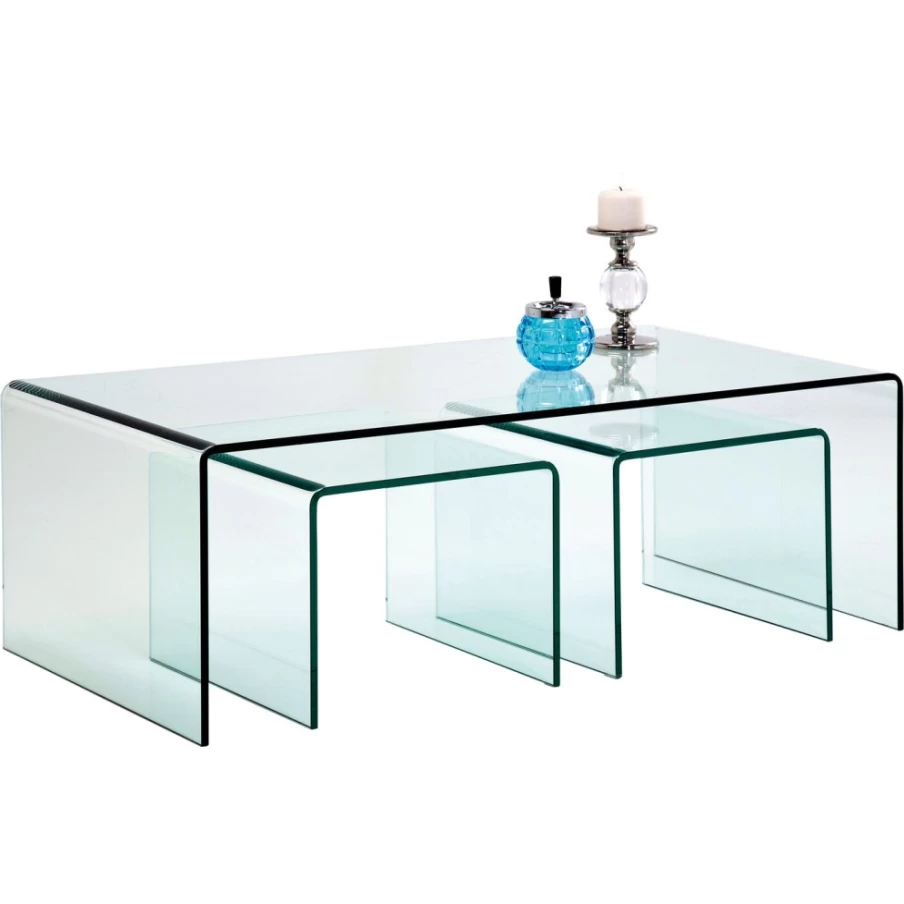 KARE Design Modern Clear Glass Coffee Table Set - 3-Piece Club Style Living Room Furniture