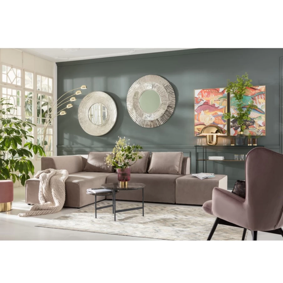 KARE Design Left-Facing Taupe Velvet Corner Sofa - Infinity Modern Sectional for Living Room