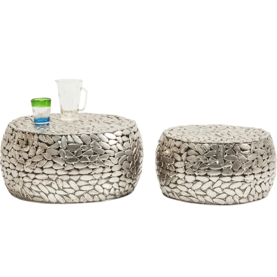 KARE Design Modern Silver Pebble Coffee Table Set of 2 - Luxury Deluxe Accent Tables