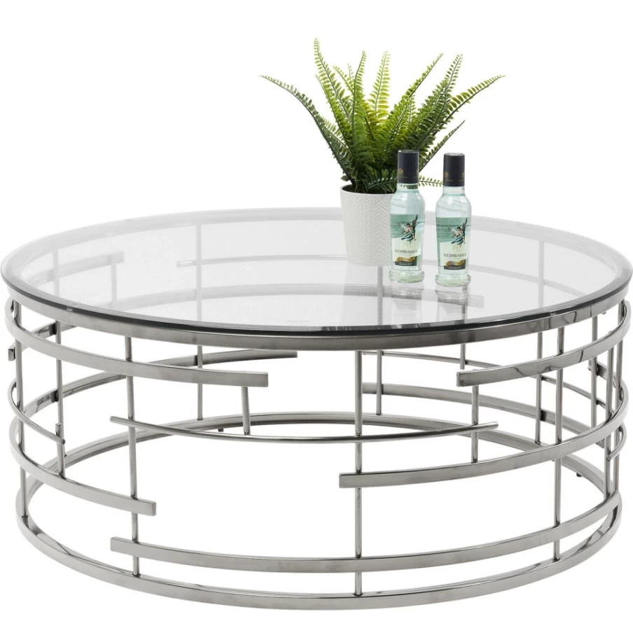 KARE Design Modern Jupiter Silver Coffee Table - 100cm Oval Glass Top Living Room Center Table