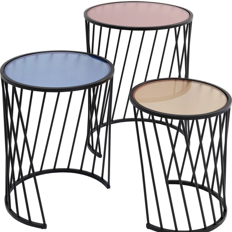 KARE Design Modern Side Table Set of 3 - Rainbow Color Accent Tables for Living Room, Bedroom